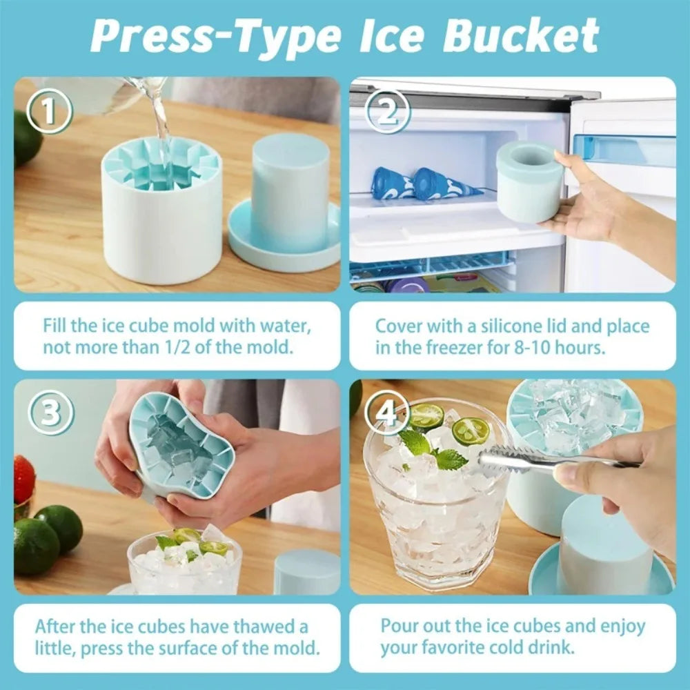 Portable Round Silicone Freezer Ice Making Bucket Mold Easy Release Fast Freeze Homemade Ice Cube Container Space Saving Tool