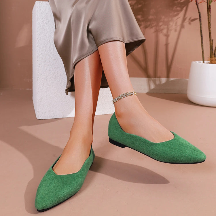 Spring Autumn Green Suede Women's Flat Shoes Fashion Pointed Toe Comfortable Non-slip Office Ladies Shoes