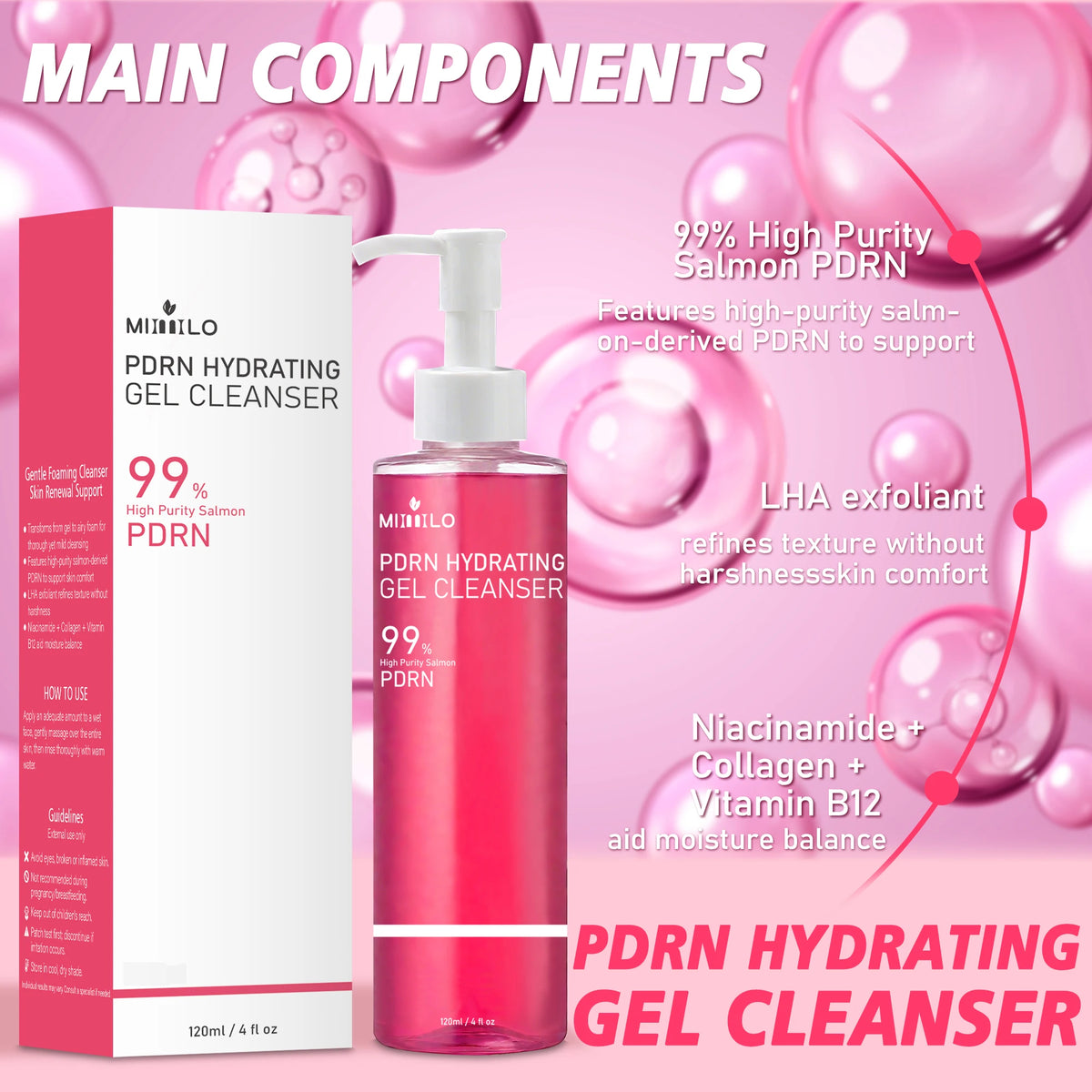 DNA PDRN Salmon Pink Foam Cleansing Gel, containing PDRN, controls oil, removes blackheads, deeply cleanses, is non-irritating