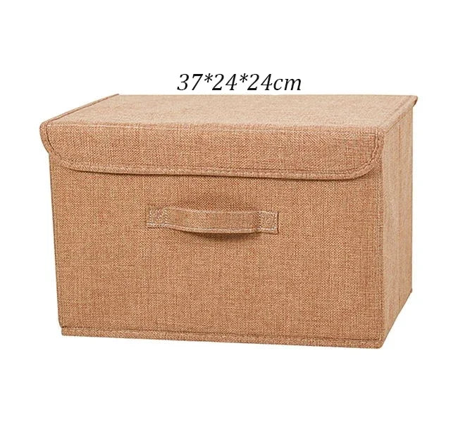 Washable Cotton Linen Fabric Folding CD Storage Box Foldable Bins Toys Organizer With Lid Storage Basket Laundry Basket