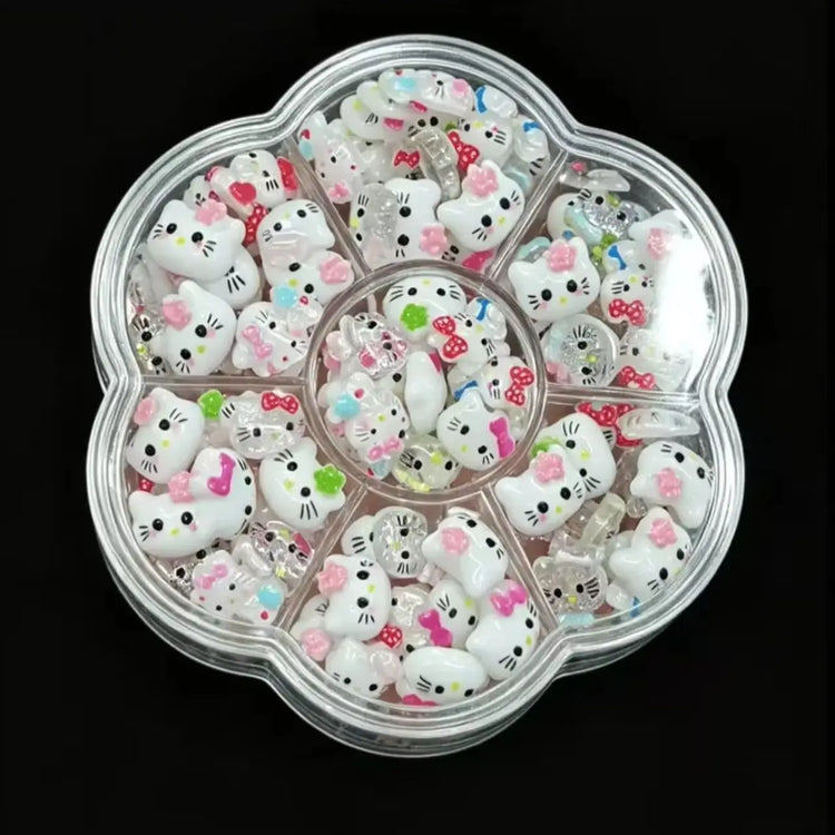 50Pcs Leopard Sanrio 3D Resin Nail Charms Mixed Kuromi My Melody Kitty Nail Parts DIY Manicure Decor Accessories