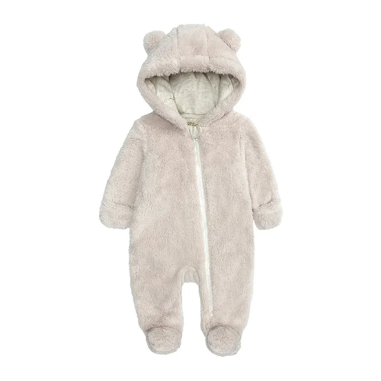 0-24M Baby Rompers Infant Clothes Winter Newborn Baby Boy Girl Zipper Bodysuit Bear Fleece Hooded Pyjamas