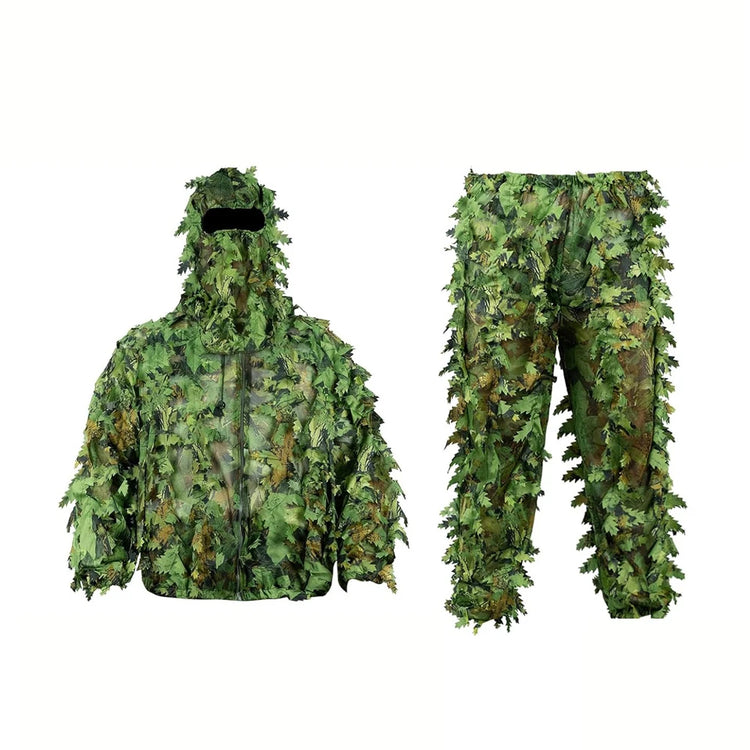 Adult Spring and Autumn Camo Bionic Leaves Camouflage Suit Hunting Ghillie Suit Woodland Camouflage Bird Watch Photography Suit