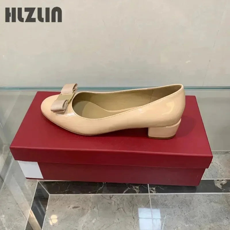 JP GPBD Ballet flats new leather round head shallow bow multifunctional single shoes women's leather bow bow design