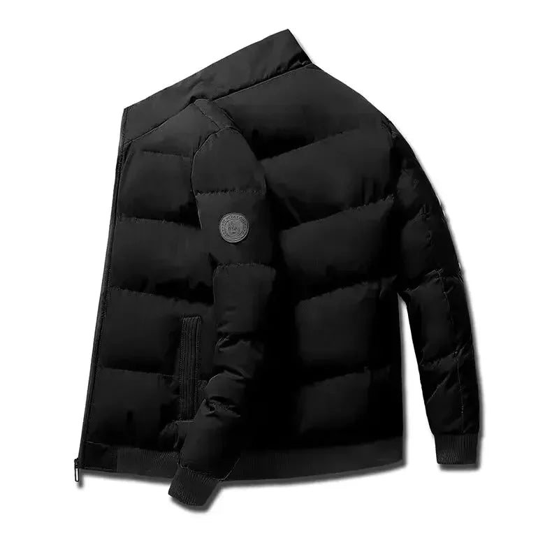 Short Thick Warm Jacket Men Fall Winter Printed Zip Windproof Outdoor Casual Outerwear M-5XL