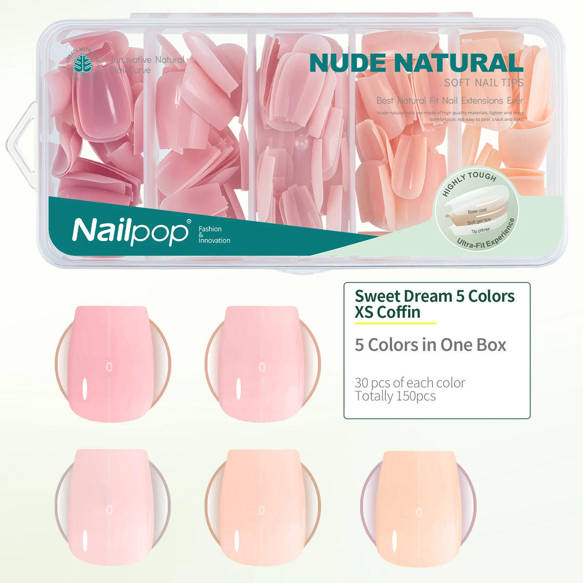 Nailpop 3-IN-1 Nude Natural Soft Nail Tips Set 140PCS Skin Tones Press on Nails Ultra-Fit Gel Nail Extensions Easy Manicure DIY