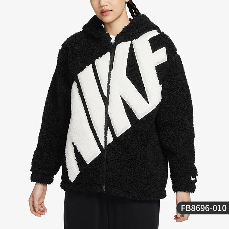 Nike Official Genuine Winter New Arrival Women's Faux Shearling Warm Hooded Casual Jacket FB8696