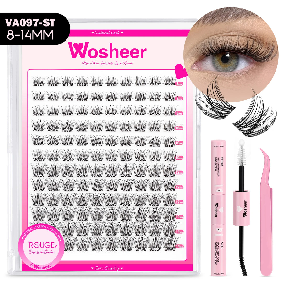 WOSHEER Lash Clusters Manga Lash Clusters Kit Clear Fairy Eyelash Clusters Wet-Look Spiky Anime Lashes Individual Lashes