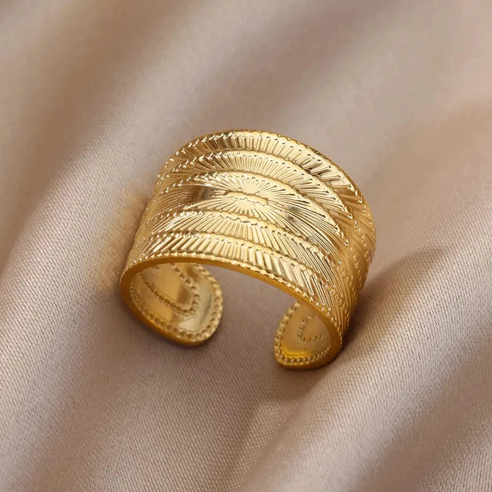 Stainless Steel Chunky Wide Rings For Women Vintage Gold Color Geometric Open Finger Ring Fashion Minimalist Jewelry Gift Femme