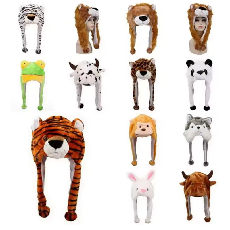 Fashionable Children's Winter Hat Plush Tiger Head Design Scarf Neck Protection Halloween Performance Cap Kids Warm Cozy Hat