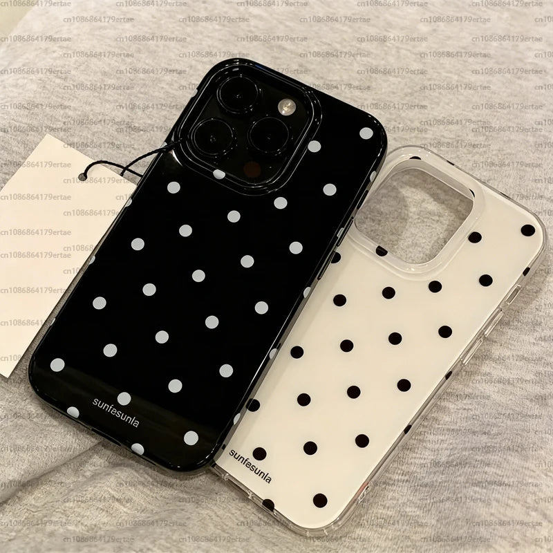 Minimalist Black White Polka Dot Phone Case For iPhone 17 Air 16 E 15 14 13 12 11 Pro Max Plus XR XS MINI Shockproof Soft Cover