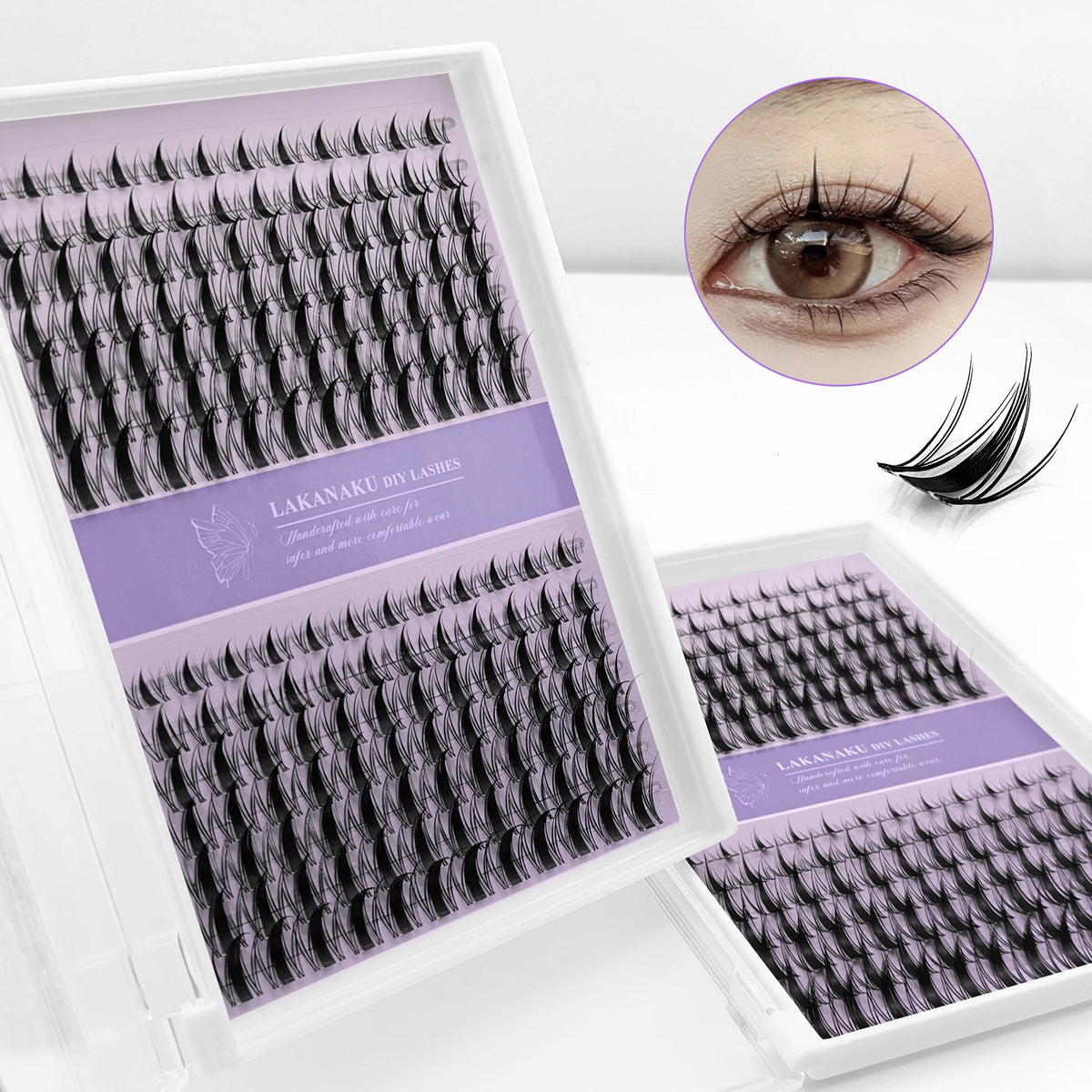 LAKANAKU 168 Fans Diy Cluster Lashes Cat Eye Lashes Invisible Band Premium Mink Manga Lash Clusters