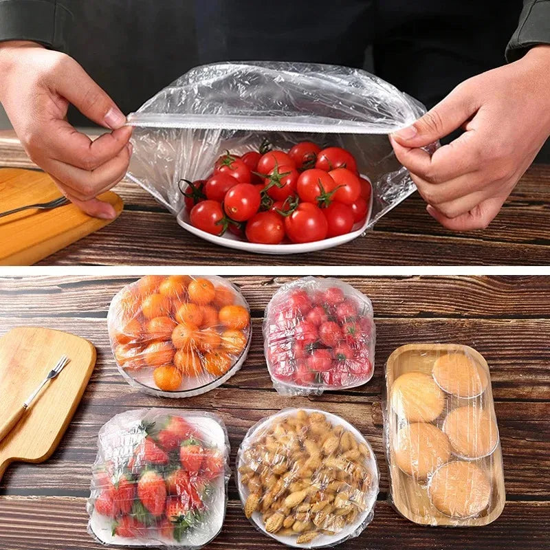 100Pcs Reusable Disposable Food Cover Plastic Wrap Durable Elastic Lids For Bowls Covers Kitchen Saver Bag