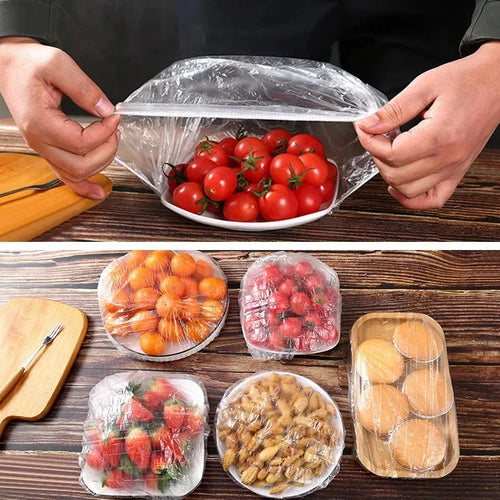100Pcs Reusable Disposable Food Cover Plastic Wrap Durable Elastic Lids For Bowls Covers Kitchen Saver Bag