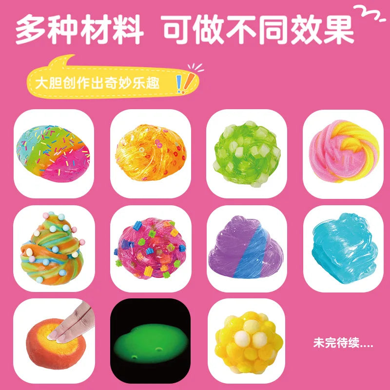 DIY Crystal Mud Slime Kit Fluffy Clear Educational Stress Relief Sensory Toy for Kids Girls Boys Birthday Gift