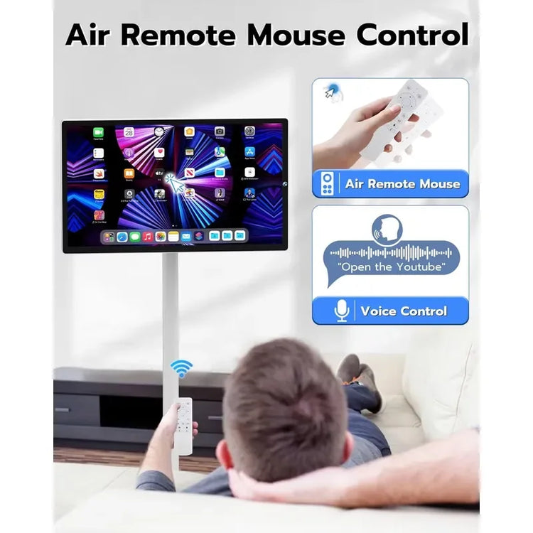 24 Inch Android Smart TV Portable LED Monitor White Movable Display Stand for Home Kitchen Bedroom Living Room Entertainment