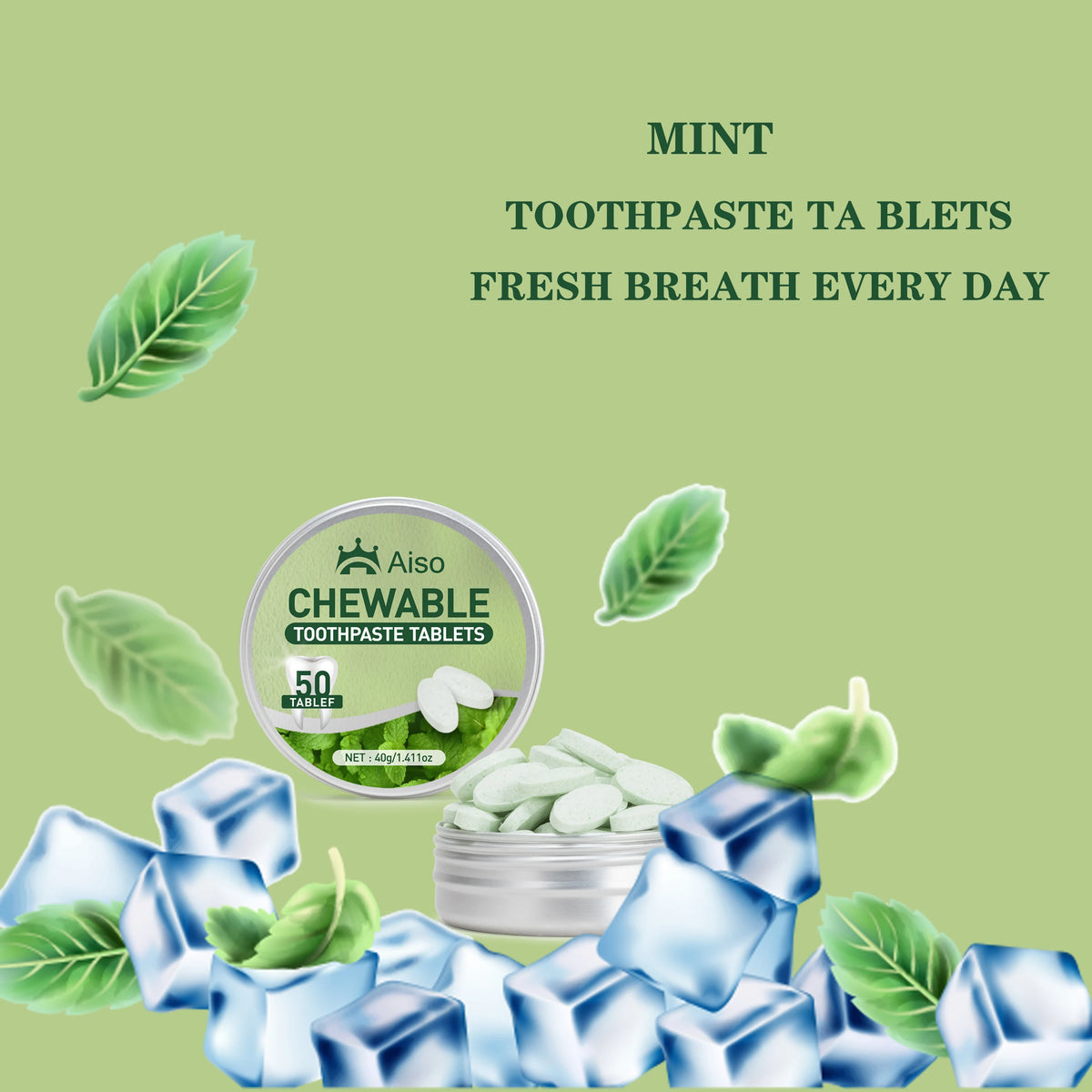 1PCS Travel Size Mouthwash Tablets, Mint Flavor, Travel Toothpaste, Keep Fresh Breath for a Long Time, Do Not Swallow, 50Tablets