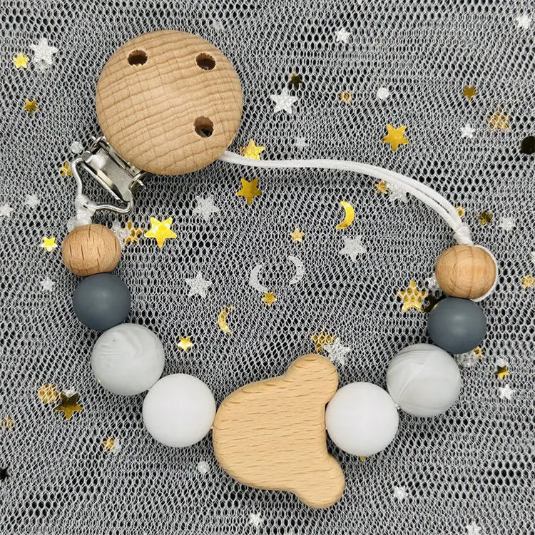 Personalized Baby Pacifier Clip Custom Name Silicone Bead Nipple Dummy Clips Engraved Infant Wooden Pacifier Holder Newborn Gift