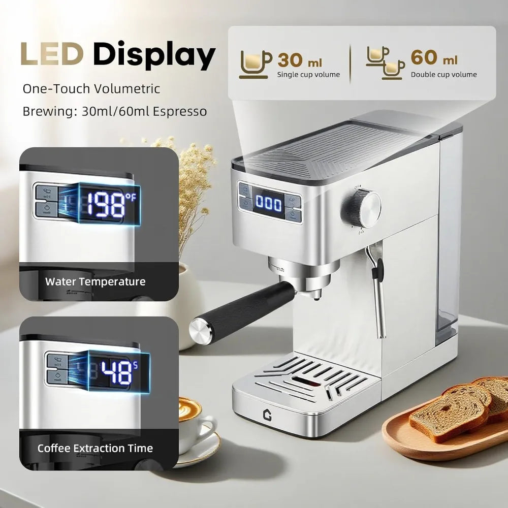 Garvee Compact 20 Bar Espresso Machine–Stainless Steel Professional Coffee Maker with Built-in Auto Milk Frother Touchscreen Control, Fast Quick Start & Constant Heating System for Latte/Cappuccino