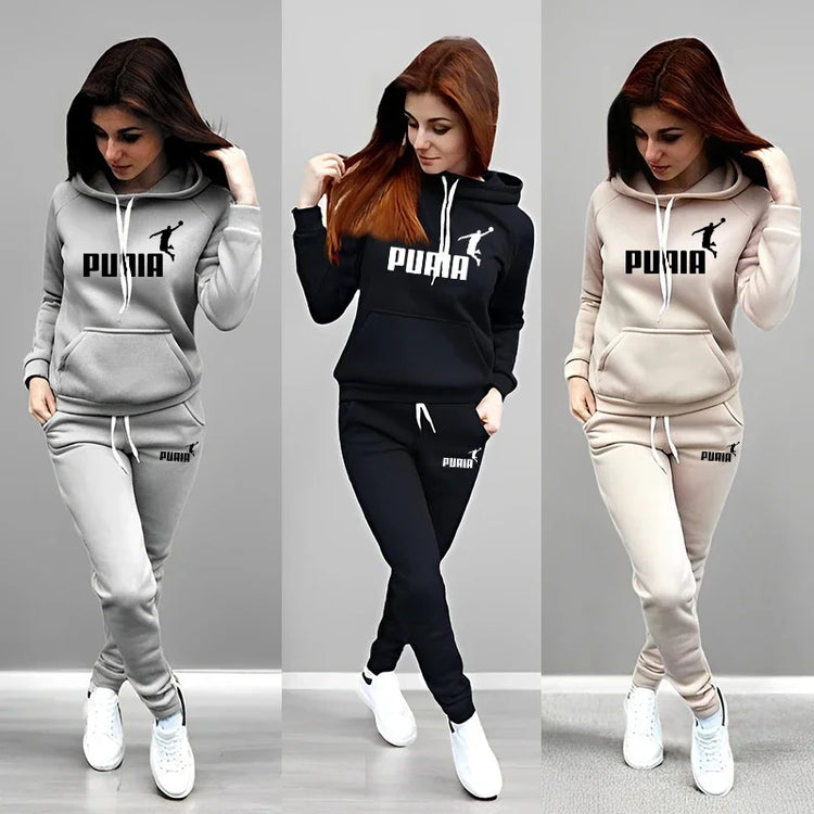 Autumn Winter Daily Casual Sporty Hoody Outfit Women's Jogger Set Hoodies and Sweatpants Female Home Outdoor Comfort Sportswear