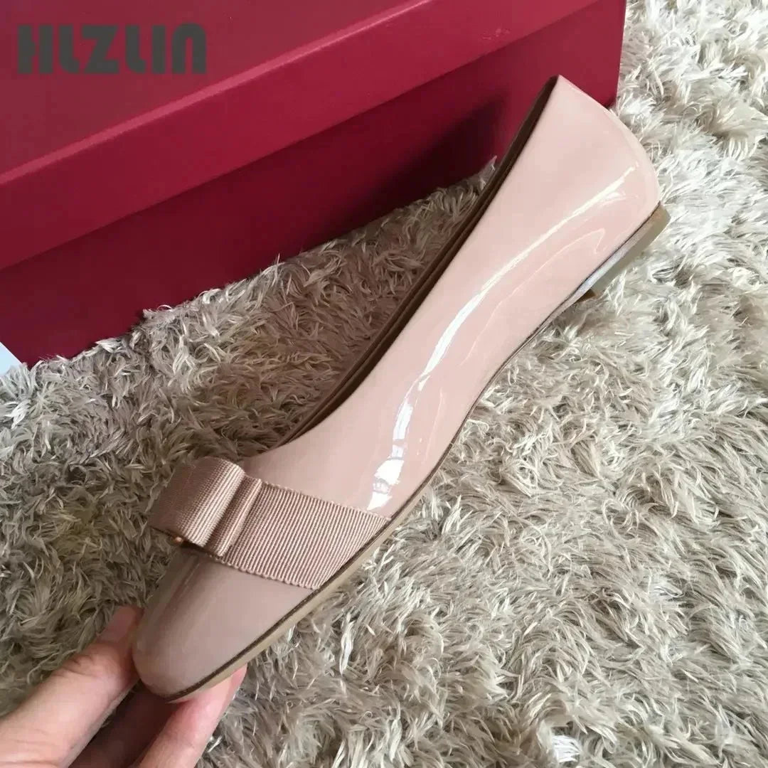 JP GPBD Ballet flats new leather round head shallow bow multifunctional single shoes women's leather bow bow design