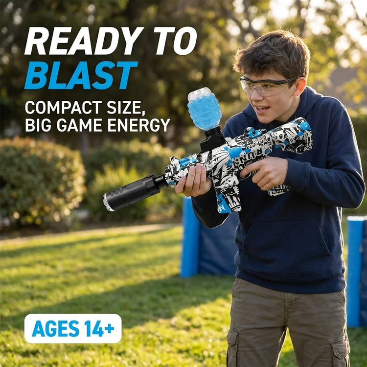 Graffiti Electric Gel Ball Blaster Toy, LED Glow & Cool Mist Effect Auto Gel Blaster, Rapid Shooting Game for Backyard Outdoor Team Activity, Rechargeable Gel Blaster with Hopper, Gift for Teen Hobbyist