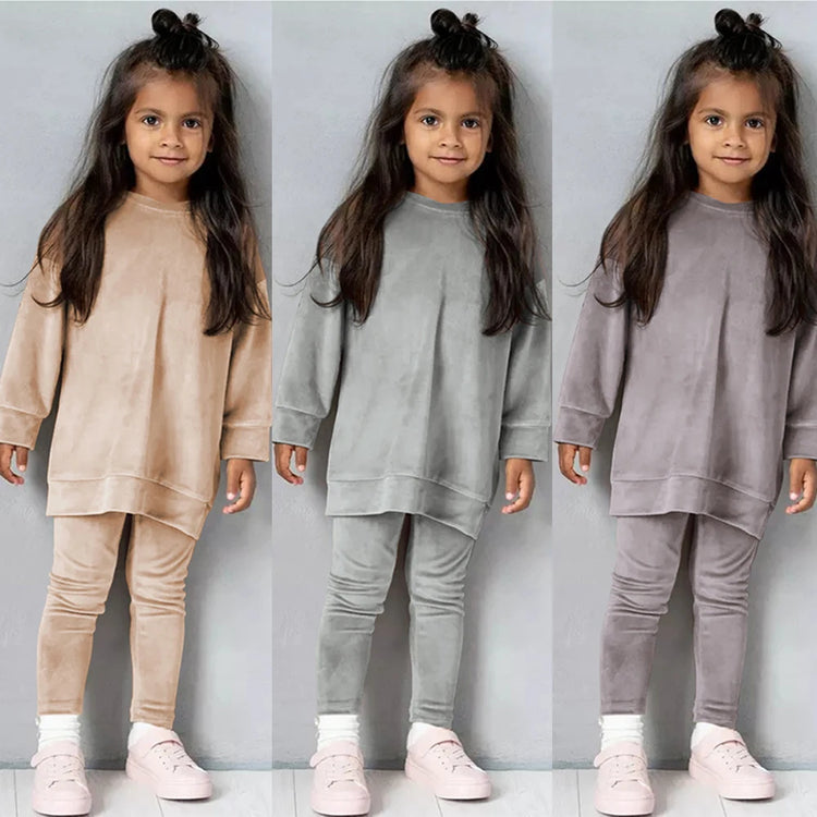 Kids Girl Velvet Suit Long Sleeve Pants