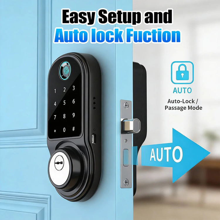 Bluetooth Smart Deadbolt Door Lock Fingerprint Password IC Card Key App Temporary Passcode Keyless Entry Keypad Lock For 35-55mm Home Front Door
