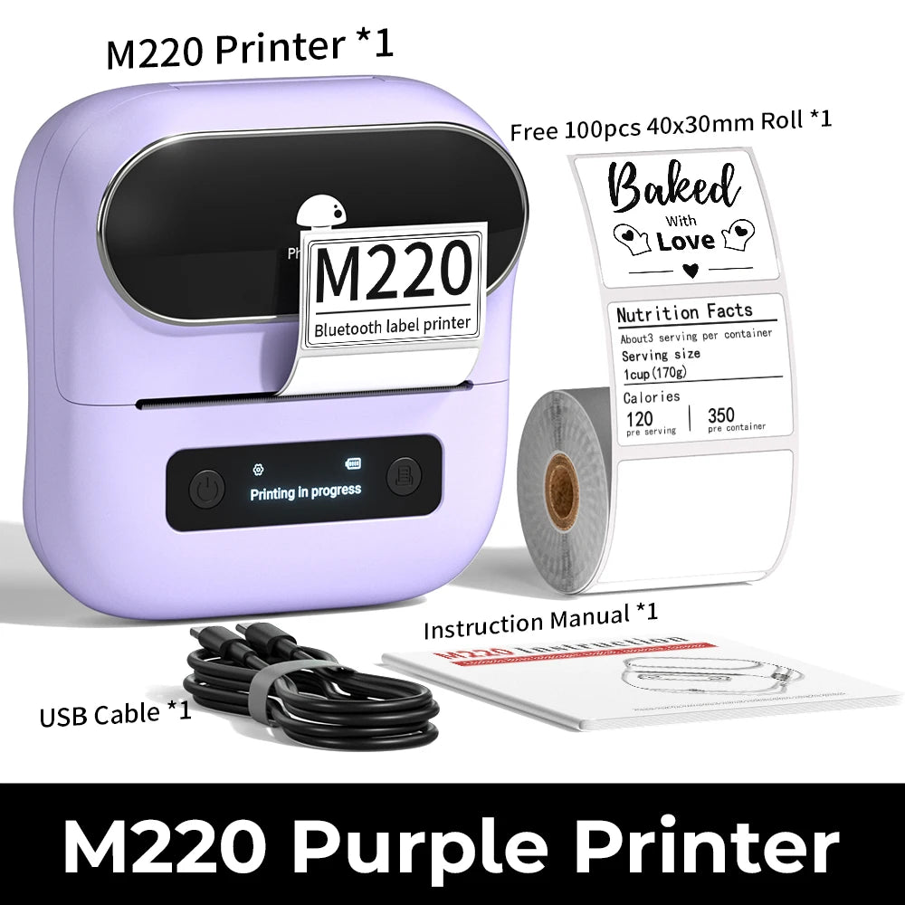 Phomemo M220 Bluetooth Thermal Label Printer 20-75mm Portable 203DPI Label Maker for Barcode Address Mailing File Labels