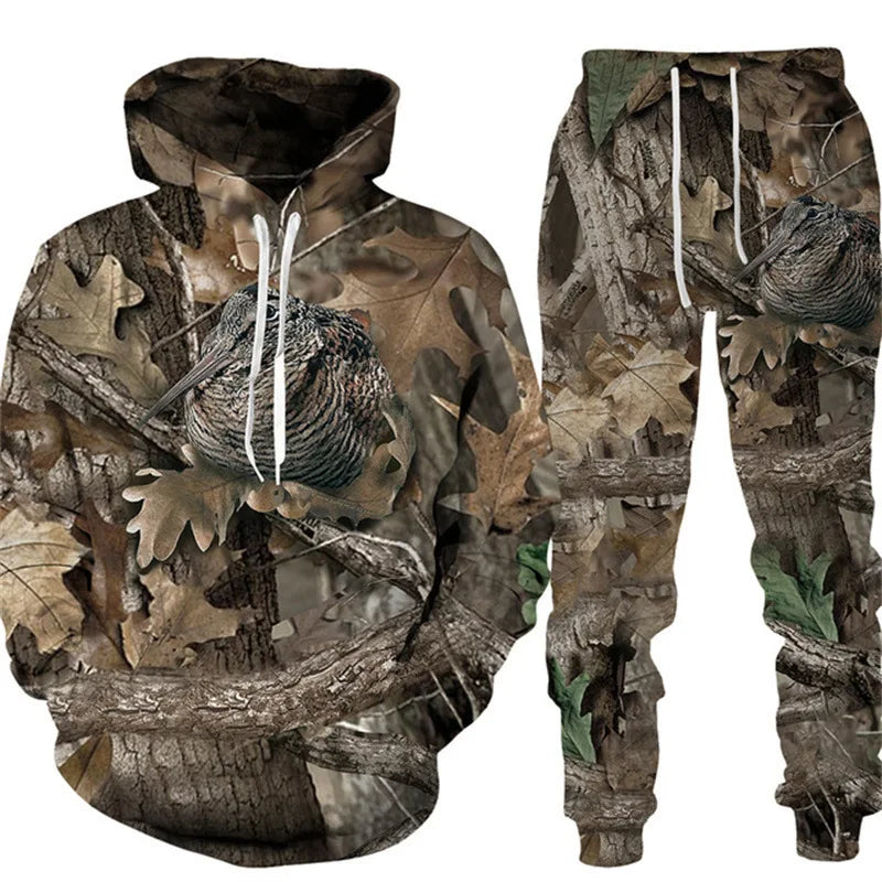 Men's Camouflage Hunting Animal Tracksuit Outfits 3D Wolf Print Hoodies 2-Piece Autumn/Winter Outdoor Sweatshirts Sweatpants Set