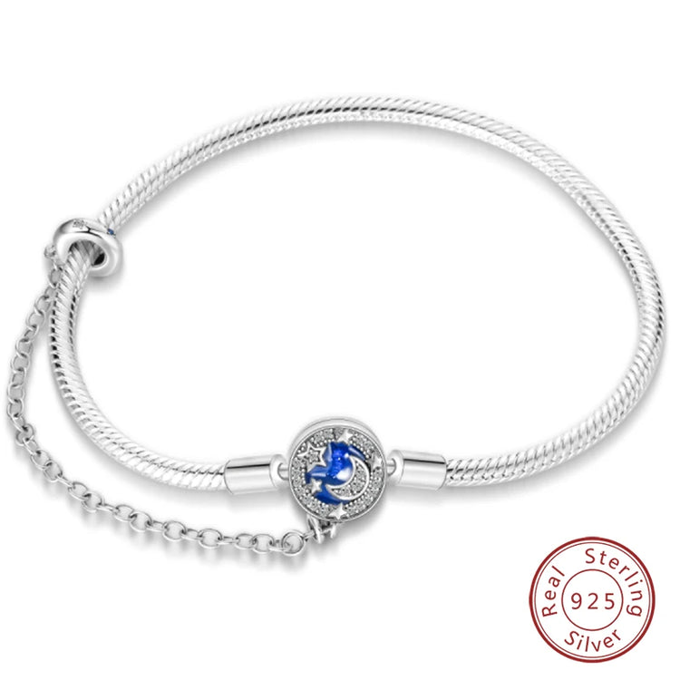 Bracelet Silver 925 Original 17-20CM Star Moon Sun Four Leaf Clover Green Zircon Bracelets Fit DIY Charms Birthday Jewelry Gifts