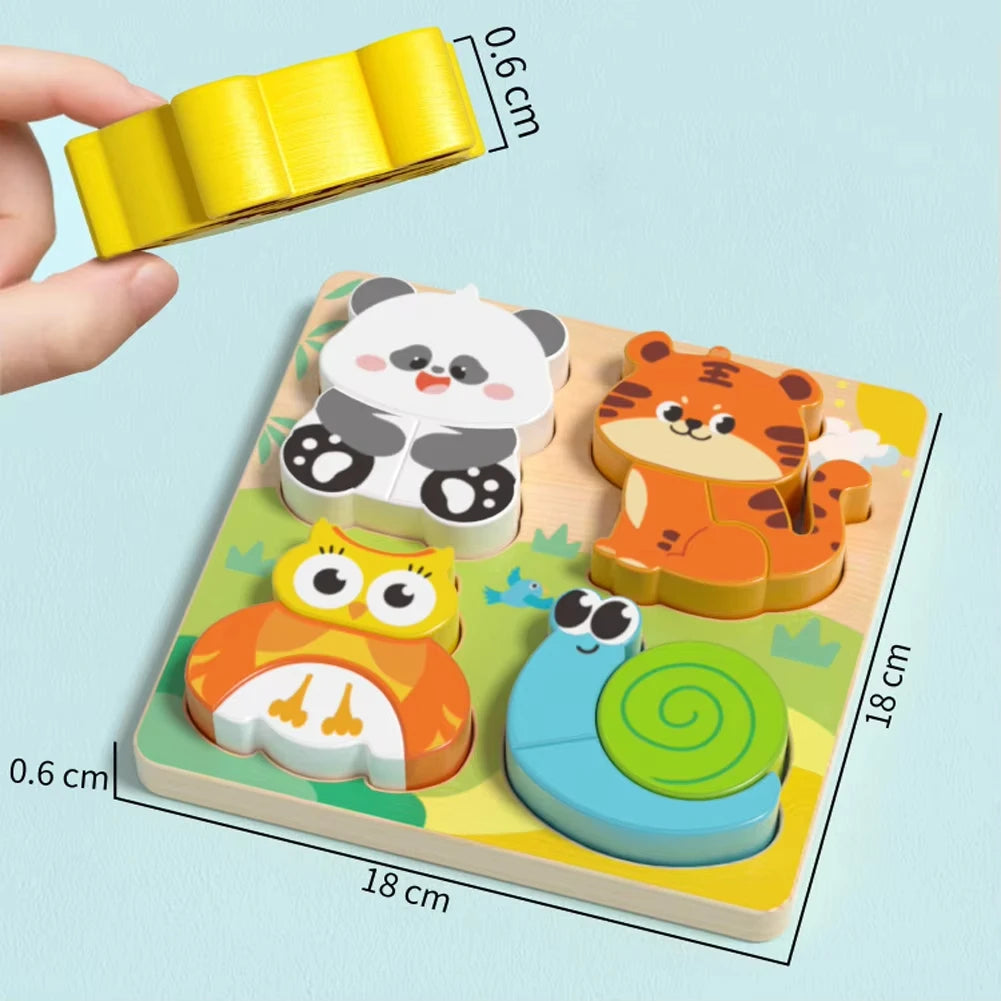 Montessori Wooden 3D Puzzle for Toddlers Animal & Vehicle Shape Matching Blocks Educational Sensory Learning Toy Kids 1-3 Years