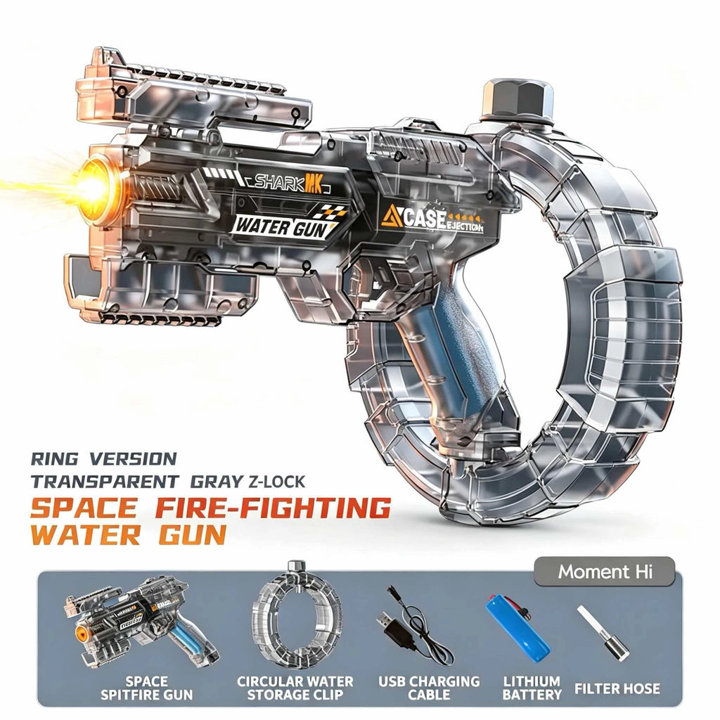 Space Electric Water Gun Energy Ring Burst transparent LED Lights Large Capacity Full Auto Continuous Fire Squirt Gun Toy