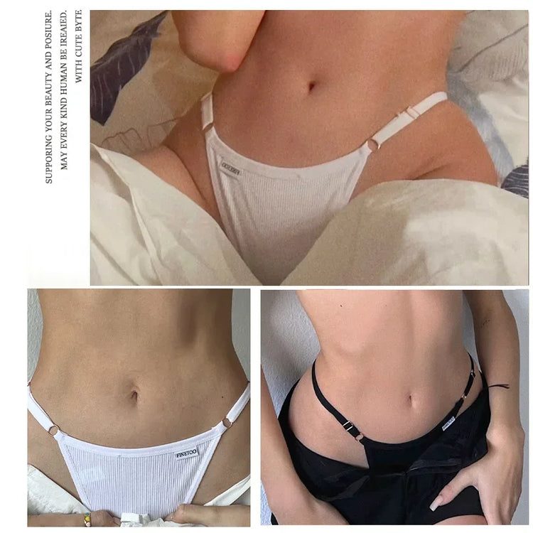 5Pcs Women's Cotton Adjustable Waist Panties Sexy Thongs G-String Solid Color Seamless Intimate Female Underpants Lingerie S-XL