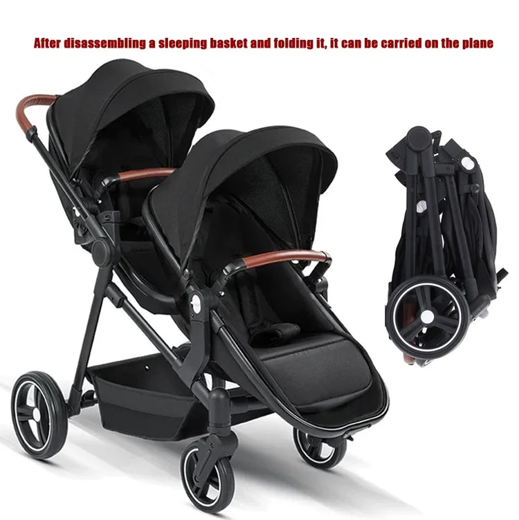 Foldable Twins Baby Carriage Stroller Twin Can Sit and Lie Double Stroller Shock Absorber Second high view Child Stroller