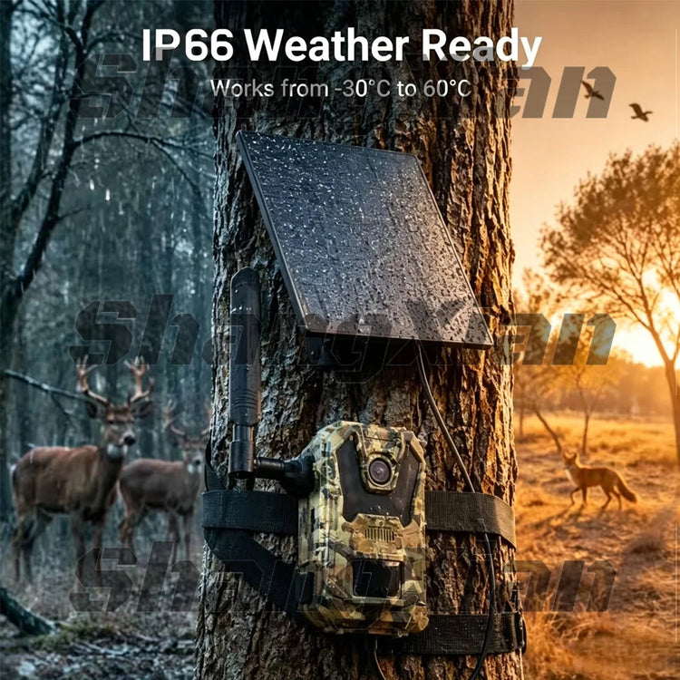 EU 4G Cellular 4MP 2K Battery Solar PIR Motion Activated Wildlife Hunting Trail Camera IP65 Outdoor Night Vision No Red Exposure
