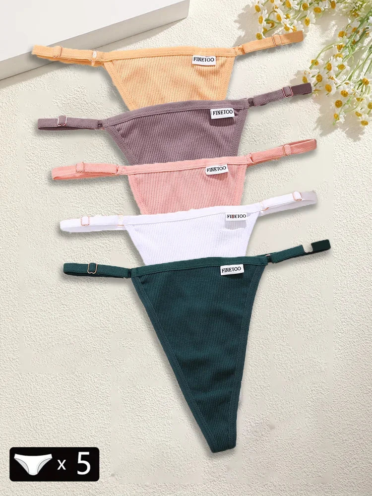 5Pcs Women's Cotton Adjustable Waist Panties Sexy Thongs G-String Solid Color Seamless Intimate Female Underpants Lingerie S-XL