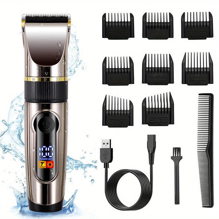Professional Hair Clipper Ceramic Blade Male Hair Trimmer LED Display Haircut Machine USB Charging