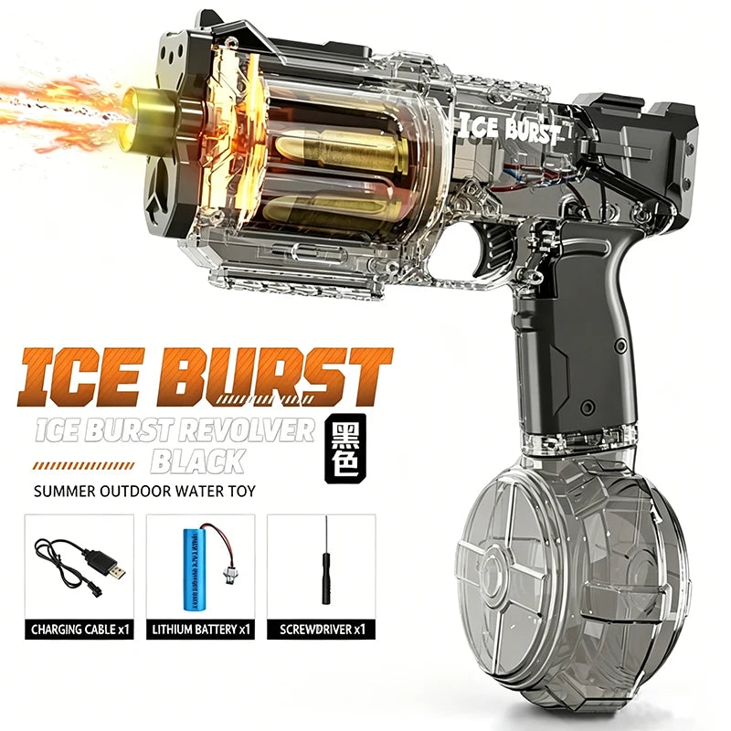 Space Electric Water Gun Energy Ring Burst transparent LED Lights Large Capacity Full Auto Continuous Fire Squirt Gun Toy
