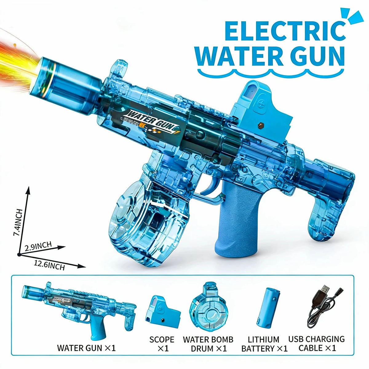 Space Electric Water Gun Energy Ring Burst transparent LED Lights Large Capacity Full Auto Continuous Fire Squirt Gun Toy