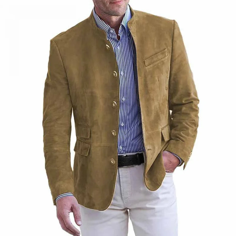 QICHE Men Clothing 2026 Autumn Winter Casual Faux Suede Blazer, Men Stylish Suit Jacket Outerwear, Male Clothes
