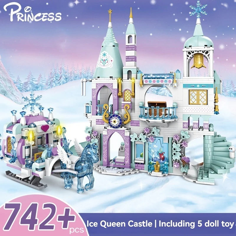 742PCS Friends Princess Luxury Ice Castles Playground House Movies Winter Snow Horse Figures Building Blocks Toy for Girls Kids