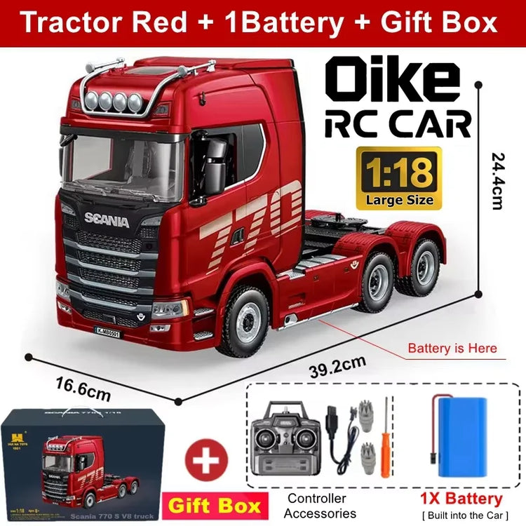 Remote Control Truck HUINA 1501 4WD RC Semi Trailer Car Heavy Duty Tractor with Light Sound 4X4 Off Road Tank Vehicle Model Toy