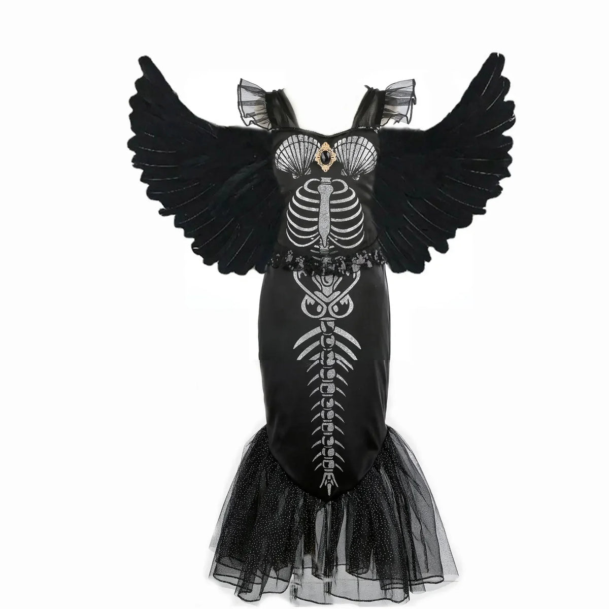 New Skeleton Little Mermaid Halloween Horror Costume Ariel Princess Costume Kids Birthday Party Prom Dress For Girls