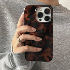Retro Amber Texture Laser Phone Case For iPhone 18 17 16 Pro Max 15 14 13 12 11 XS XR 7 8 Plus Stylish Leopard Print Soft Cover