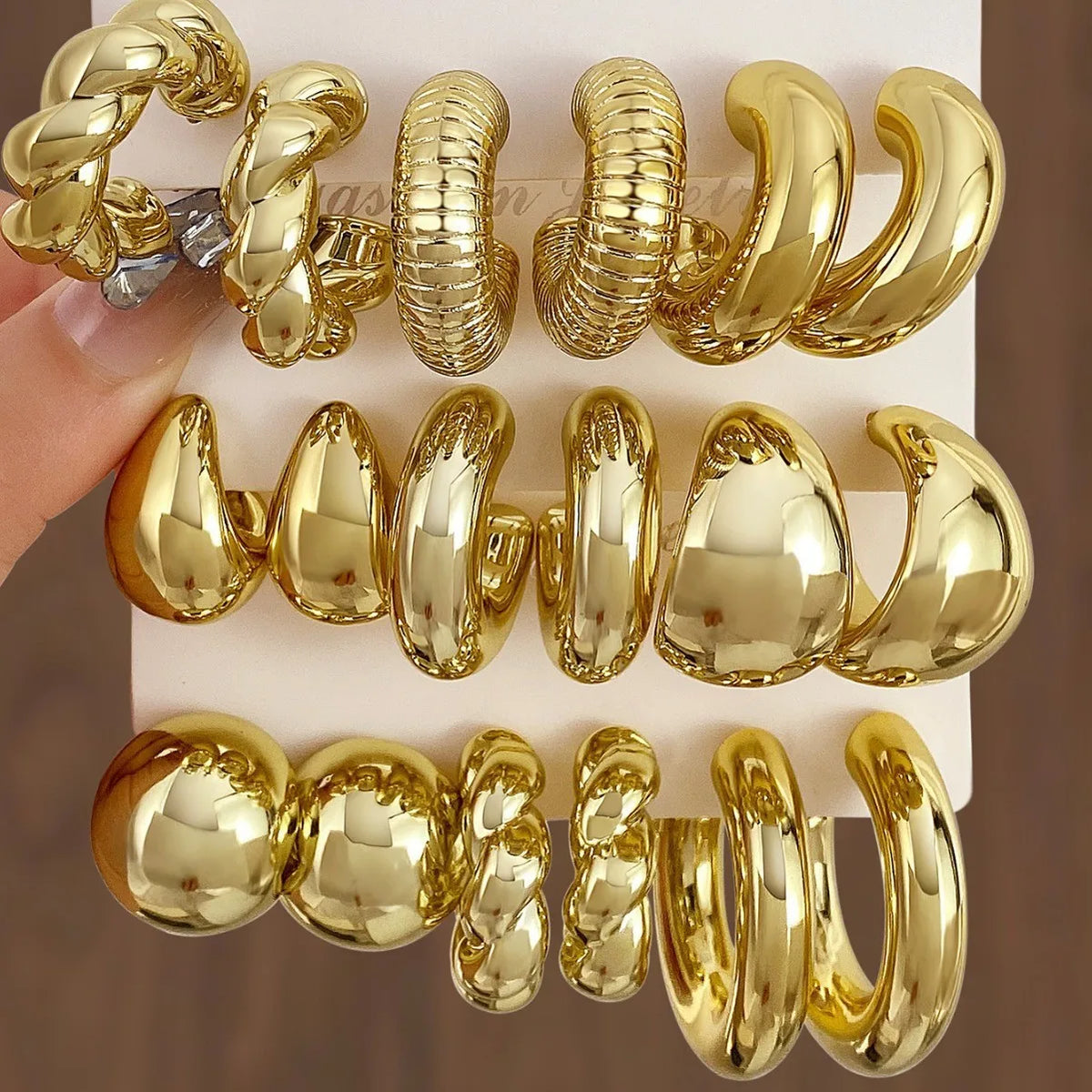 LATS 6pcs/set Chunky Gold Plated Vintage Minimalist Smooth Circle Hoop Earring Set for Women Bohemia Fashion Jewelry Gifts