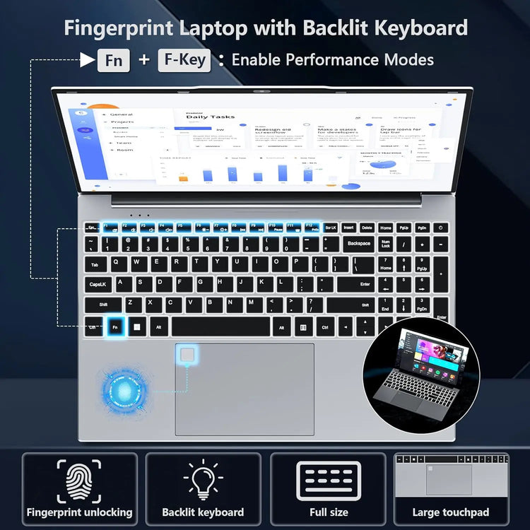 15.6 Inch Laptop Windows 11 I9 Notebook Intel Core I9-10980HK/9900 Fingerprint Unlock 16GB RAM 1TB 2TB SSD Office Gaming Laptops