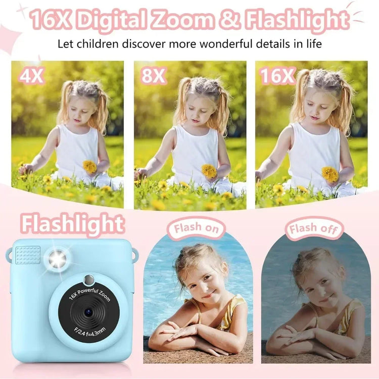 1080P HD Video Camera Portable Instant Print Camera for Kids with 3 Rolls Photo Paper and 32GB Card Perfect Toy Toddlers
