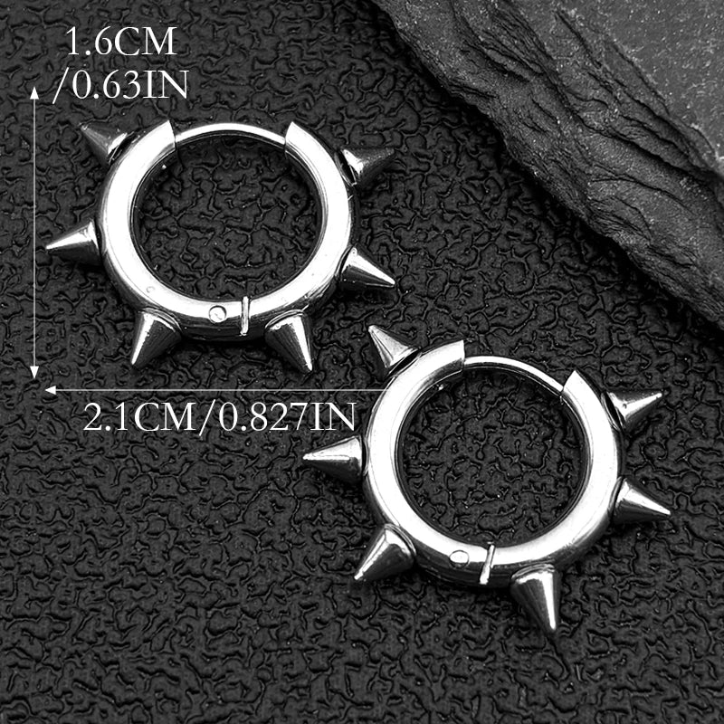 Punk Spike Rivet Hoop Earrings For Women Men Ear Studs Stainless Steel Gothic Hip Hop European and American Earring Jewelry Gift