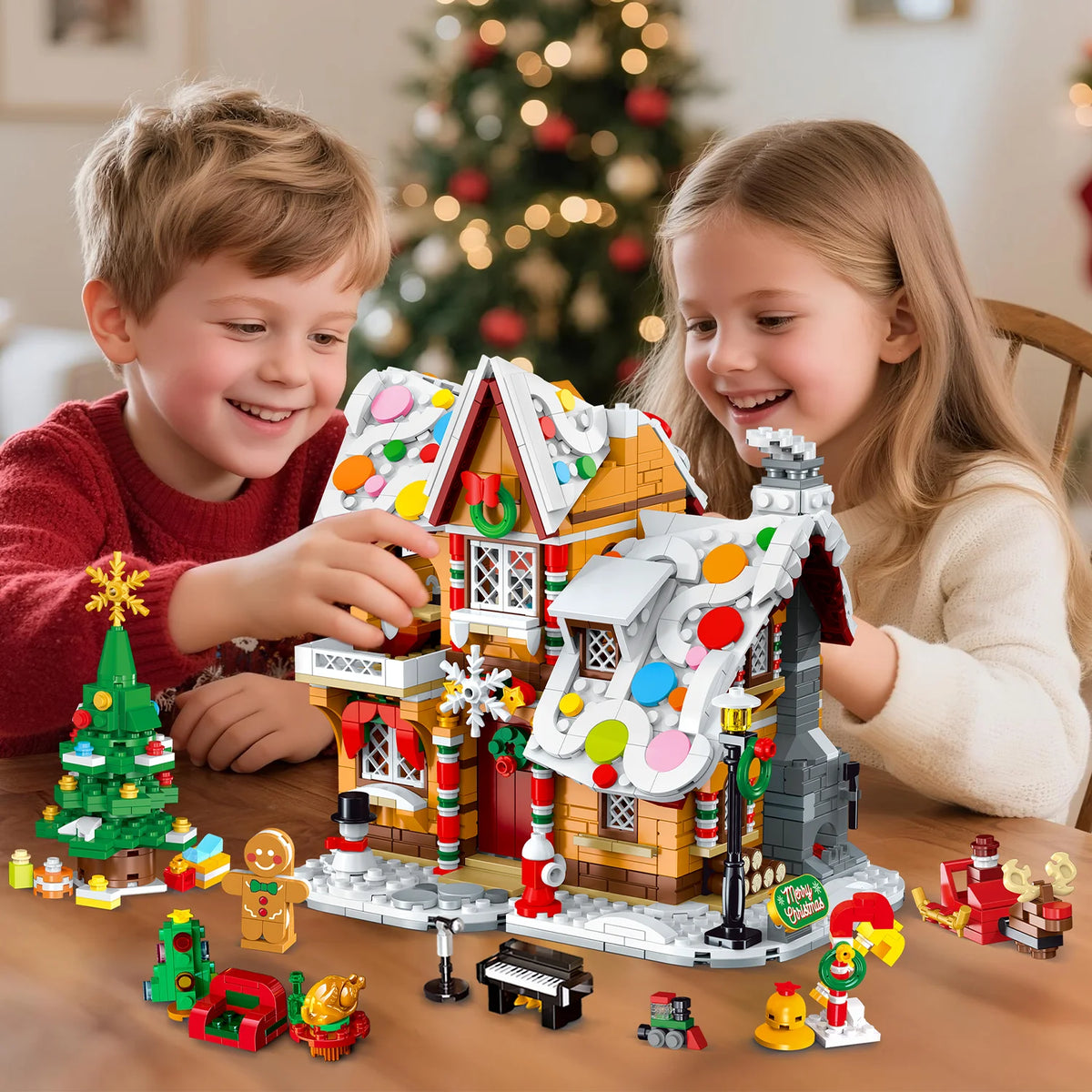 2025 Christmas Gingerbread House Building Toy with LED Light-3 Style Modes Block with Santa Xmas Tree Train for Adults Kids8+